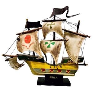 The Nina Vintage Hand Painted Wooden Nautical Model Columbus Sailing Ship